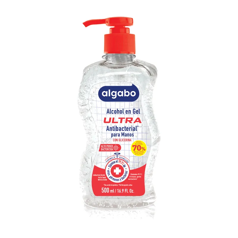 Algabo Alcohol en gel Ultra para manos con glicerina, 500 ml