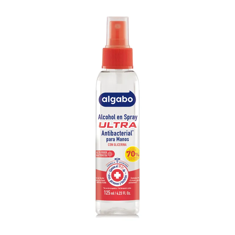 Algabo Alcohol en spray Ultra para manos con glicerina, 125 ml