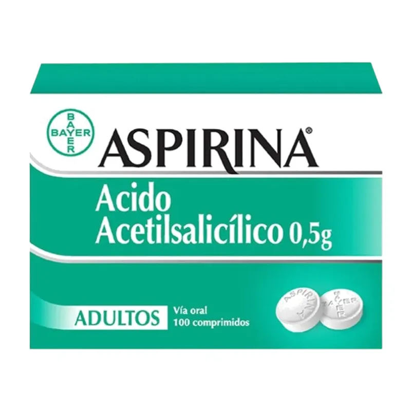 Aspirina Ácido Acetilsalicílico 0,5 g Adultos, 100 comprimidos