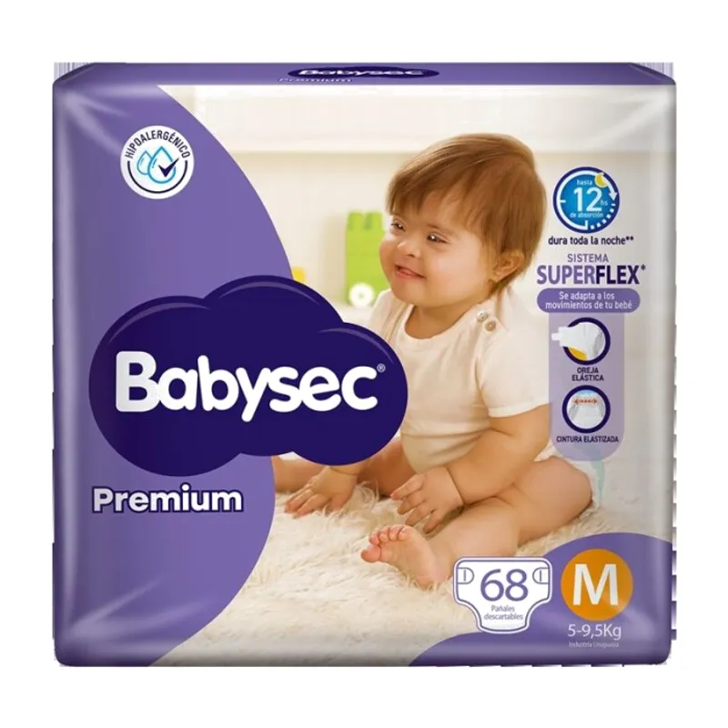 Babysec Pañales Premium, Talle M · 68 unidades