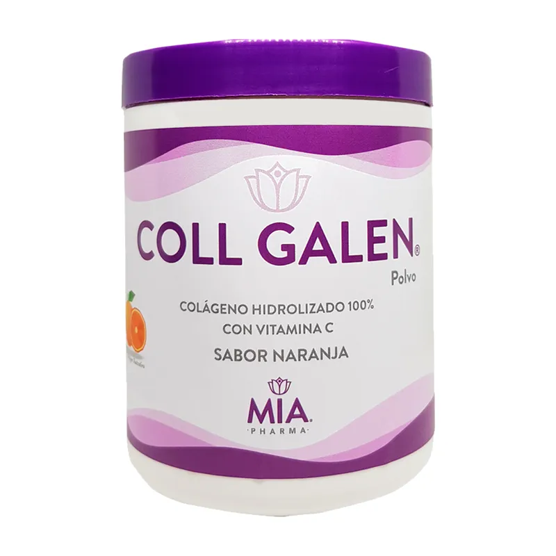 Coll Galen Colágeno Hidrolizado con Vitamina C Sabor Naranja, Pote de 300 g