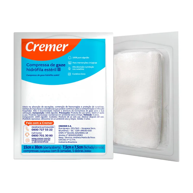 Cremer Gasa hidrófila estéril, 10 unidades · 7,5 × 7,5 cm