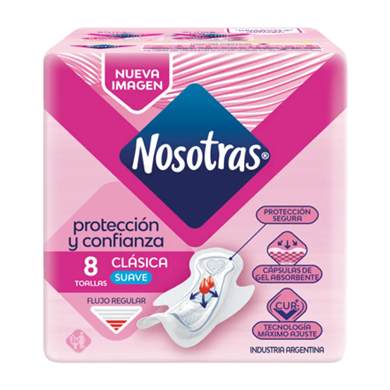 Nosotras Clásica Suave toallas higiénicas con alas, 8 toallas