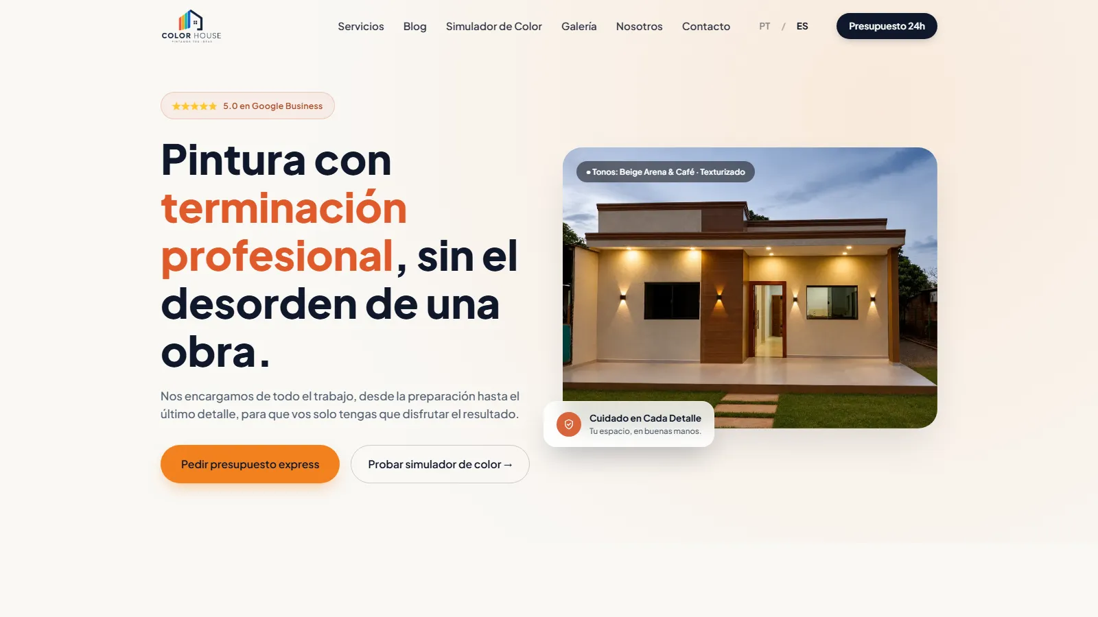 Página de inicio de la web de Color House, servicio de pintura en Ciudad del Este
