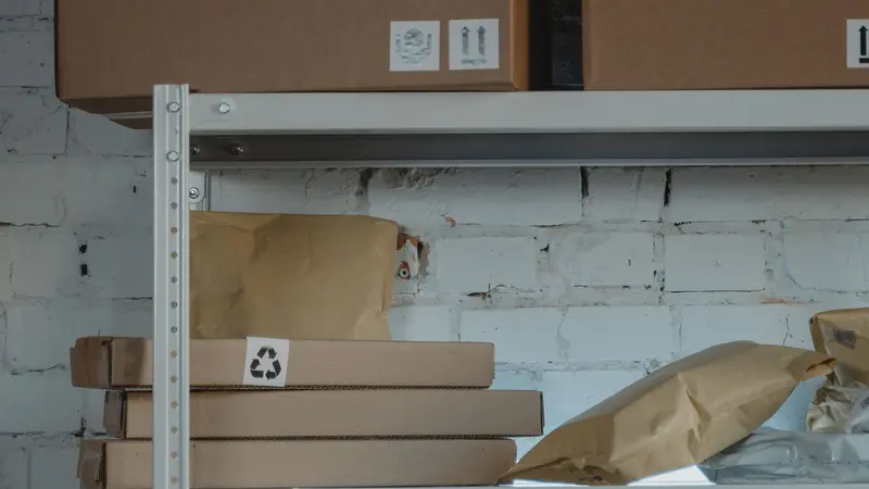Cajas de cartón apiladas en un depósito