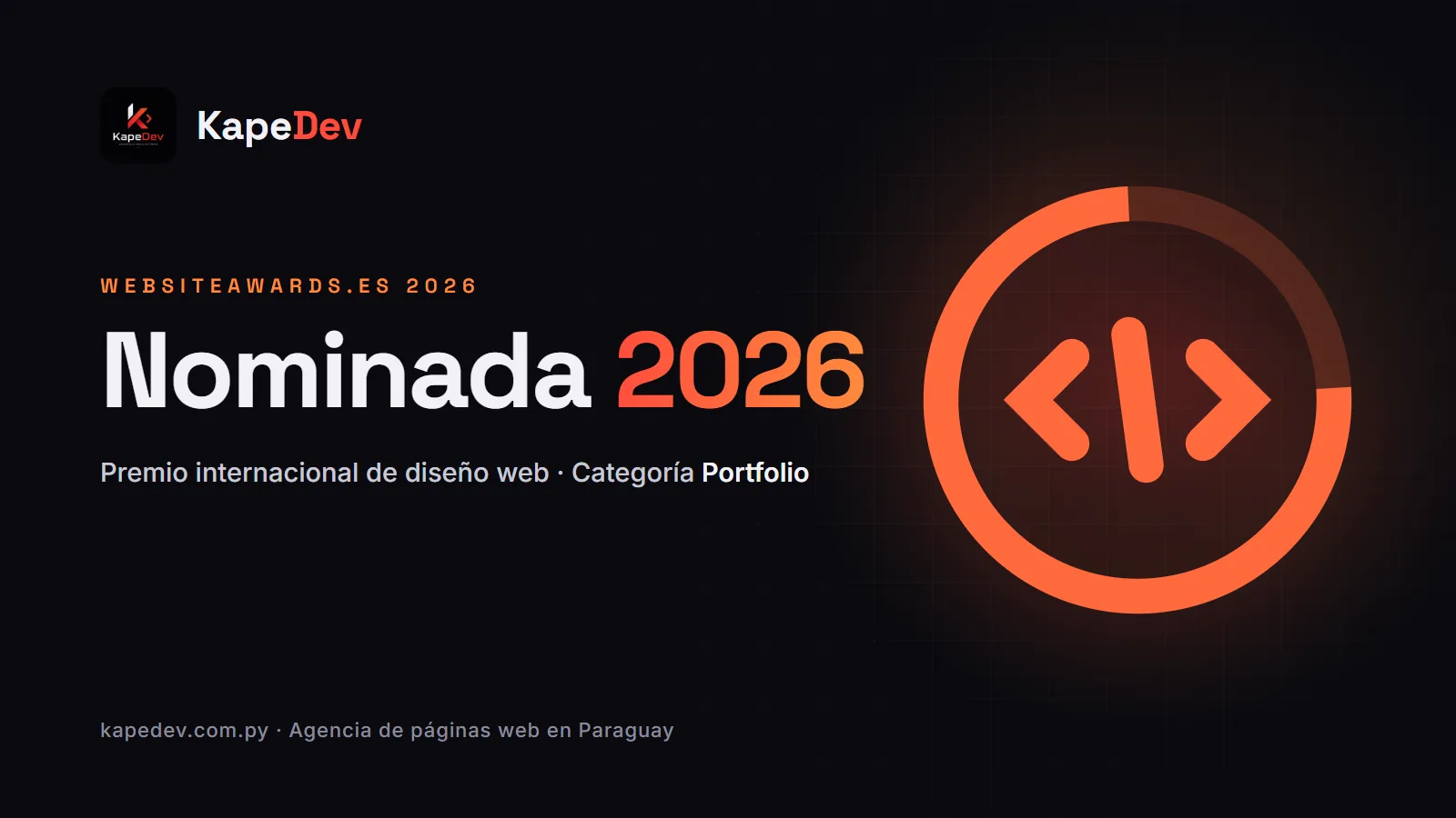 KapeDev, indicada 2026 a um prêmio internacional de design web (WebsiteAwards.es, categoria Portfólio)