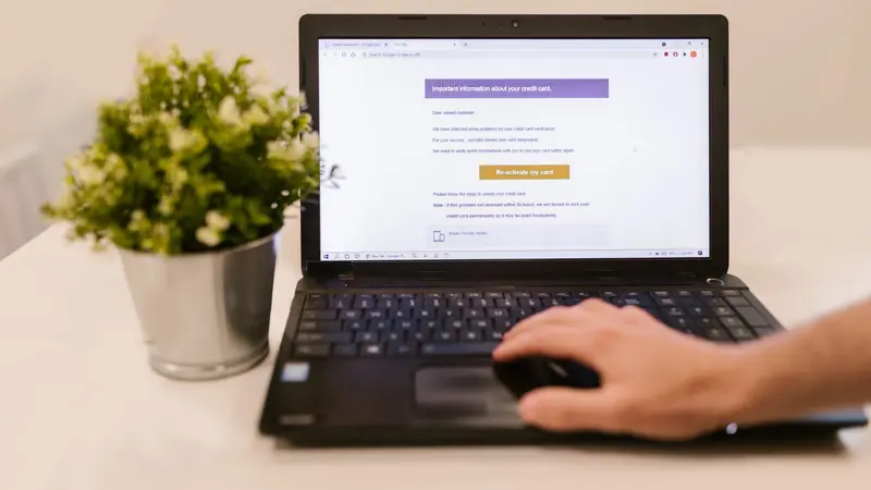 Persona sonriendo mientras revisa un correo electrónico en su celular