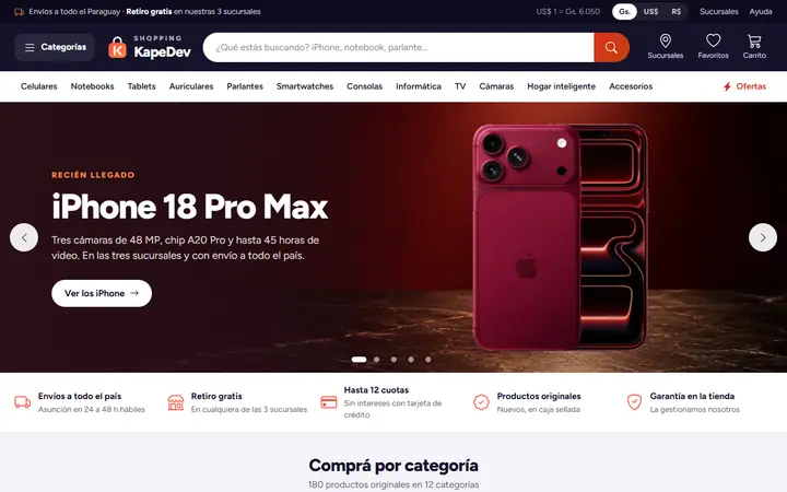 Shopping KapeDev, la tienda online de demostración hecha por KapeDev, vista en una computadora