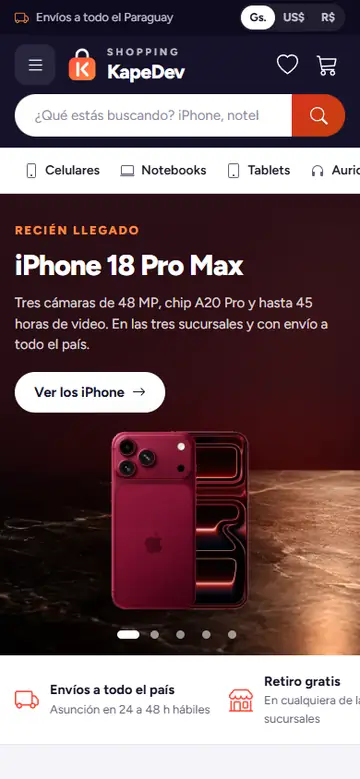 La misma tienda online vista en un celular