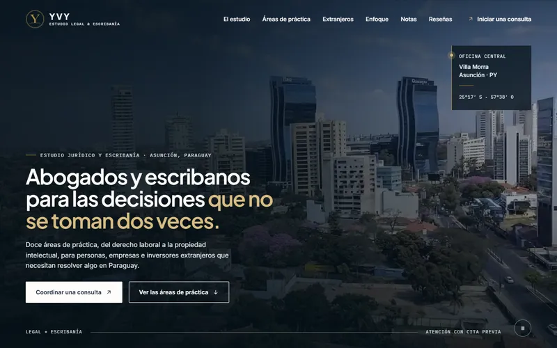 Estudio jurídico y escribanía: YVY Estudio Legal, vista en computadora