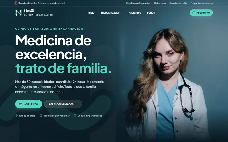Demo de Hesãi, clínica y sanatorio de Encarnación, vista en computadora y celular