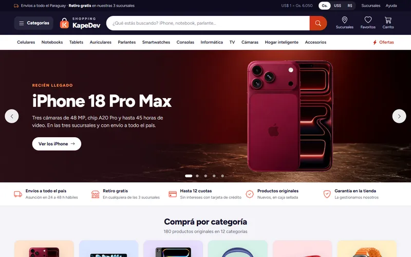 Tienda online de tecnología: Shopping KapeDev, vista en computadora