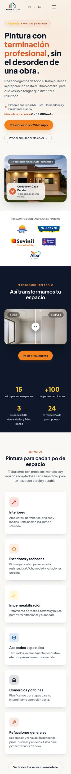 Captura de la web de Color House en un celular