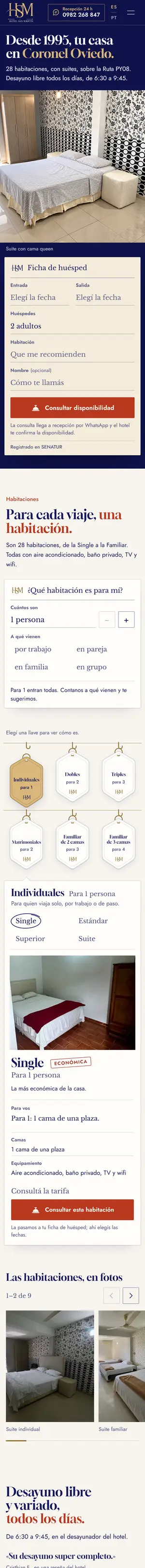 Captura de la web del Hotel San Martín en un celular